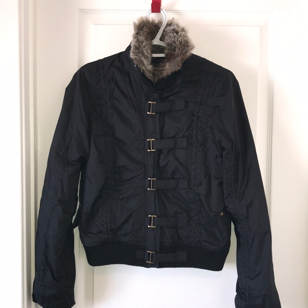 Miss Me Black Faux Fur Bomber Jacket